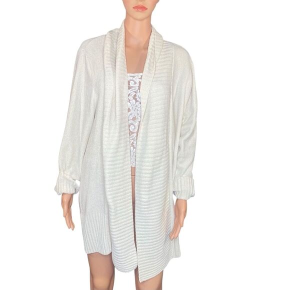 Seven7 Off White Open Front Cardigan Sweater Women Size 1X Oversized Long Length - Picture 1 of 6